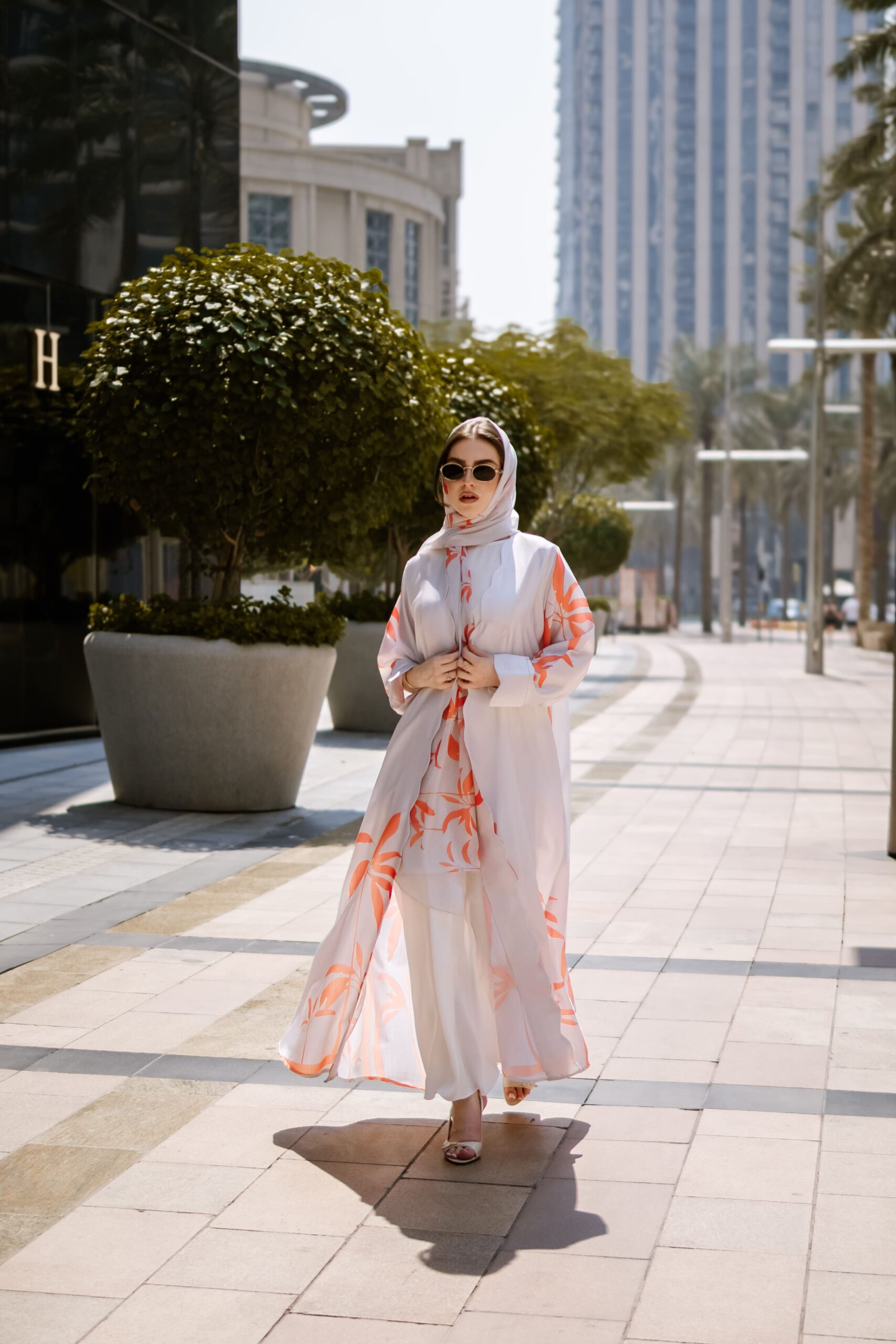 202-DSC07467-min Zainah Cut Abaya - Green With Light Blue Mixed Printed - Image 1