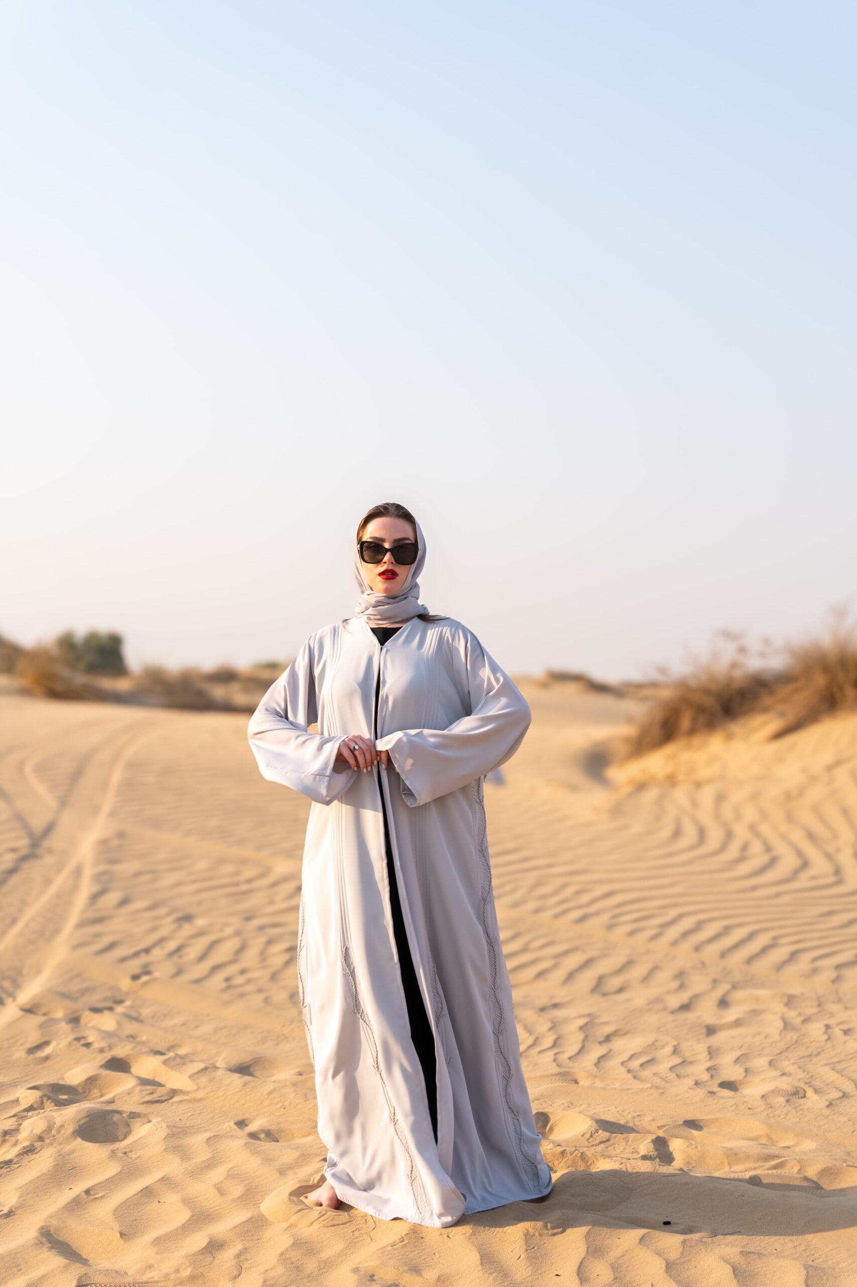 DSC08662-min Round Neck Black Abaya - Mixed Colour Emb. Square - Image 1